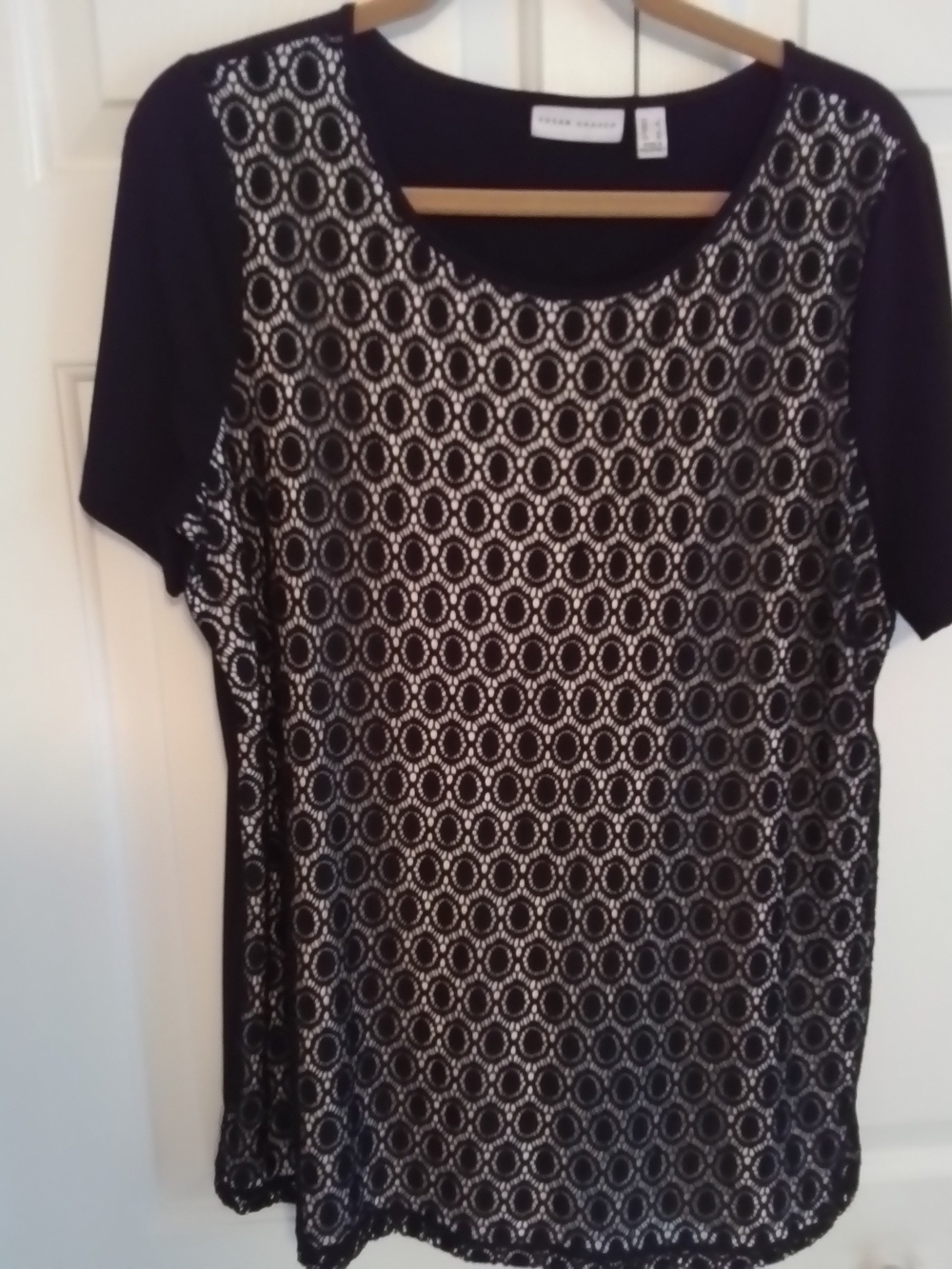 Susan Graver Black Short-Sleeve Tee with Circular Patterned Front